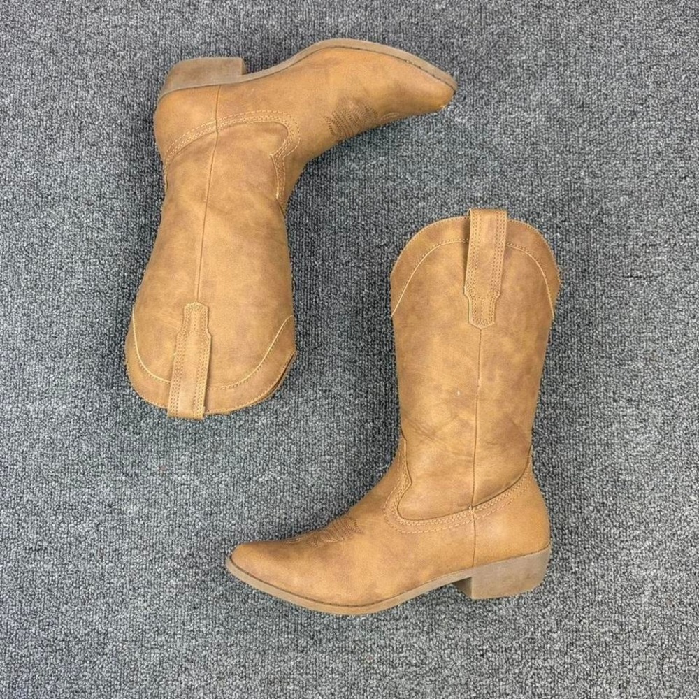 Women's Cowboy Tan Brown Leather Western Cowgirl Boots Women's size‎ 7.5